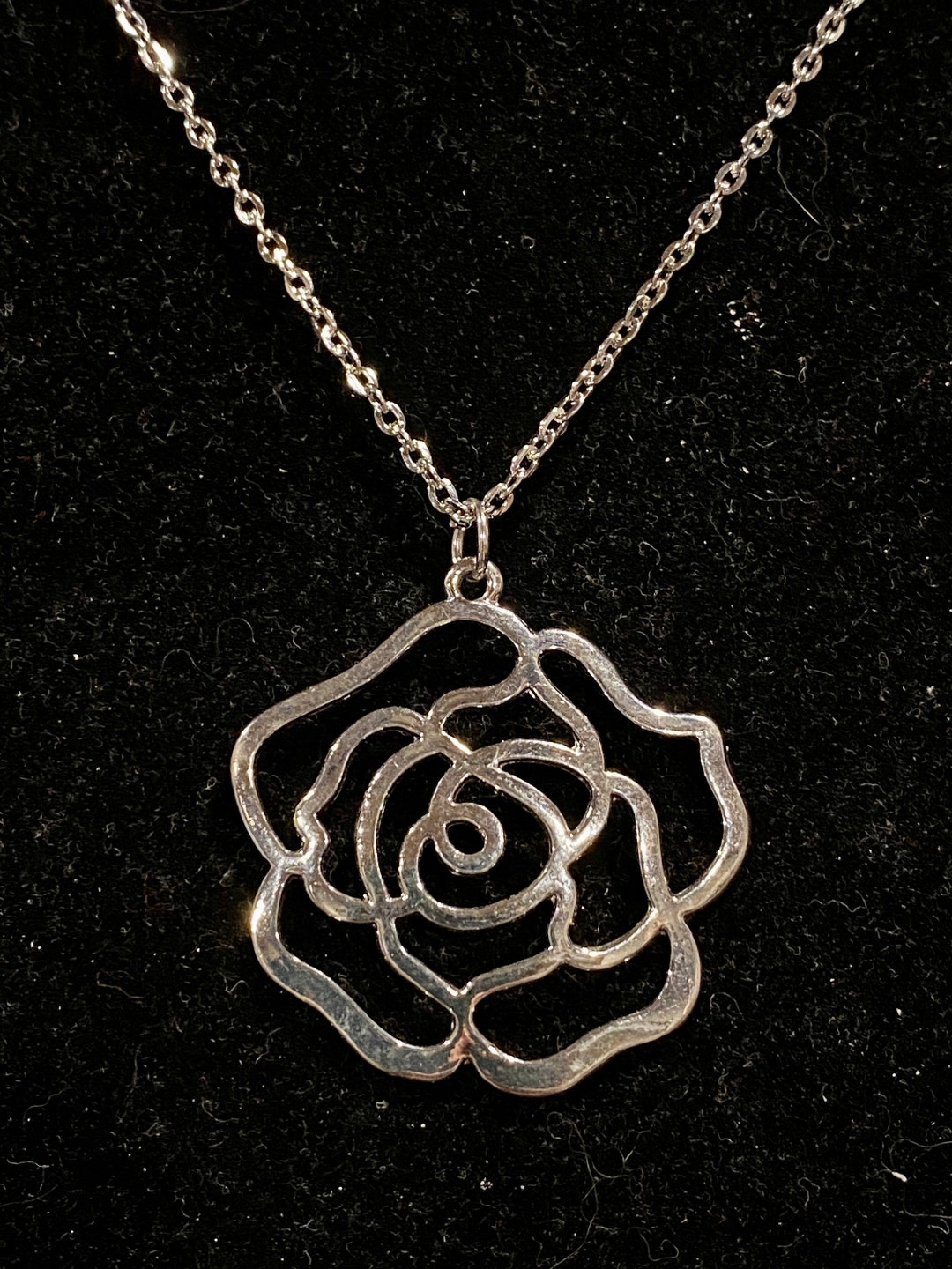 Silver, Rose, Pendant, Necklace Etsy