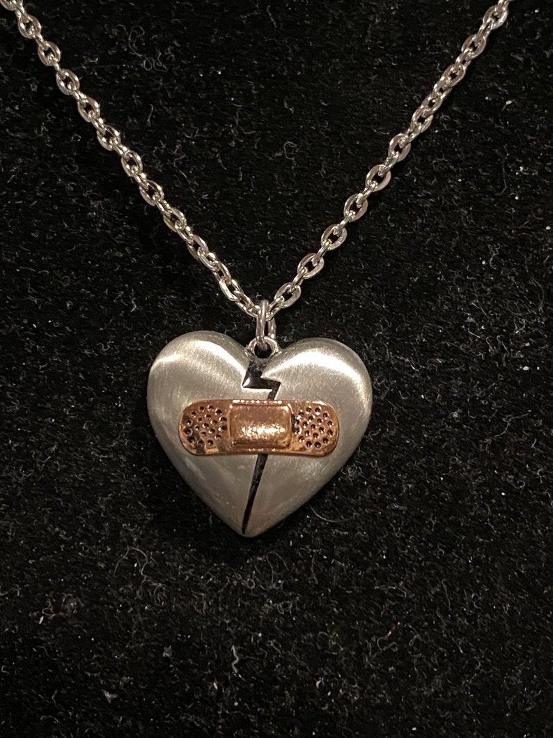 Broken heart bandaid necklace pendant
