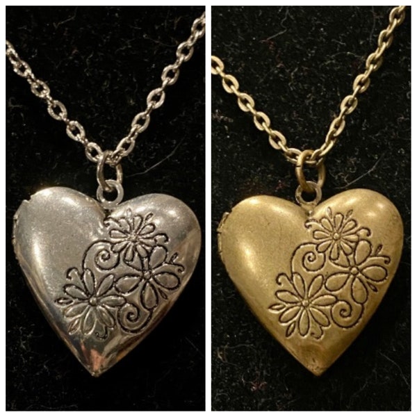 Antique bronze, Silver, Daisy, Heart, Locket