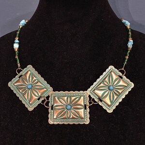 Antique Bronze, and Turquoise, Beaded, Necklace