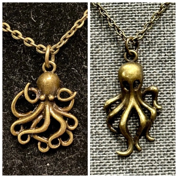 Small, Antique Bronze, Octopus, Pendant, Necklace