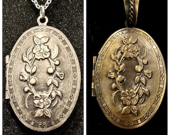 Grande, argent, bronze antique, ovale, floral, fleurs, médaillon