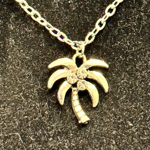 Silber, Strass, Palme, Anhänger, Halskette