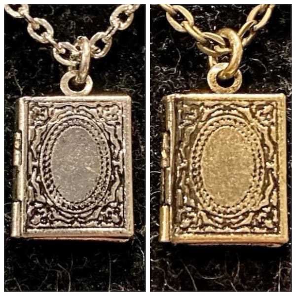 Tiny, Silver, Antique Bronze, Book, Locket, Necklace