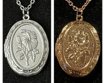 Argent, Or rose, Ovale, Fleur, Médaillon, Collier