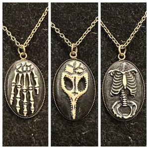Steampunk, Antique Bronze, Skeleton, Oval, Pendant, Necklace