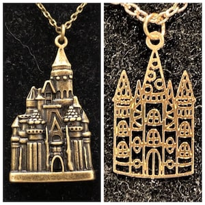 Kasteel, roségoud, antiek brons, hanger, ketting
