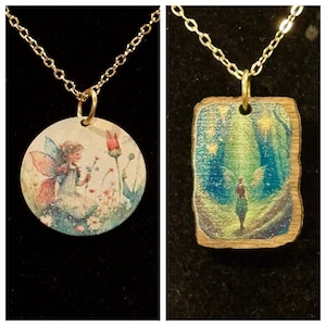 Fairy, Flower, Wooden, Gold, Pendant, Necklace