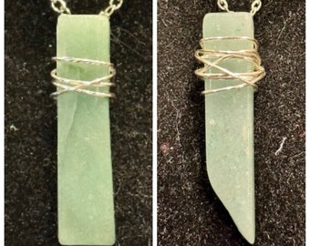 Green Aventurine, Wire Wrapped, Silver, Pendant, Necklace