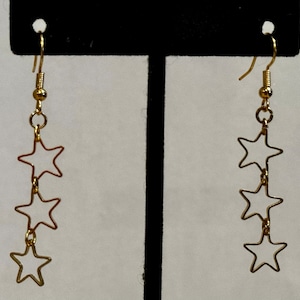 Gold, Stars, Dangle, Earrings