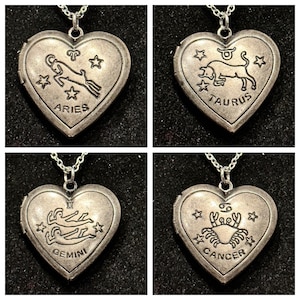 Zodiac, Silver, Heart, Locket, Necklace