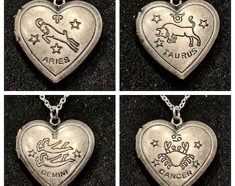 Zodiaque, Argent, Cœur, Médaillon, Collier