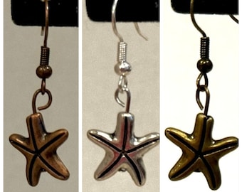 Simple, Starfish, Copper, Silver, Antique Bronze, Dangle, Earrings