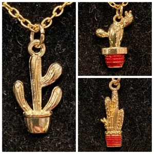 Mexican, Fence Post, Bunny Ears, Blue Myrtle, Cactus, Gold, Pendant, Necklace