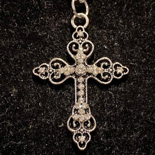 Silver Rhinestone Cross Pendant Necklace - Etsy