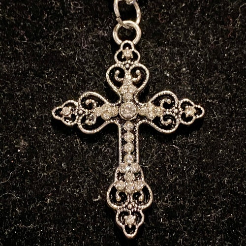 Silver Rhinestone Cross Pendant Necklace Etsy