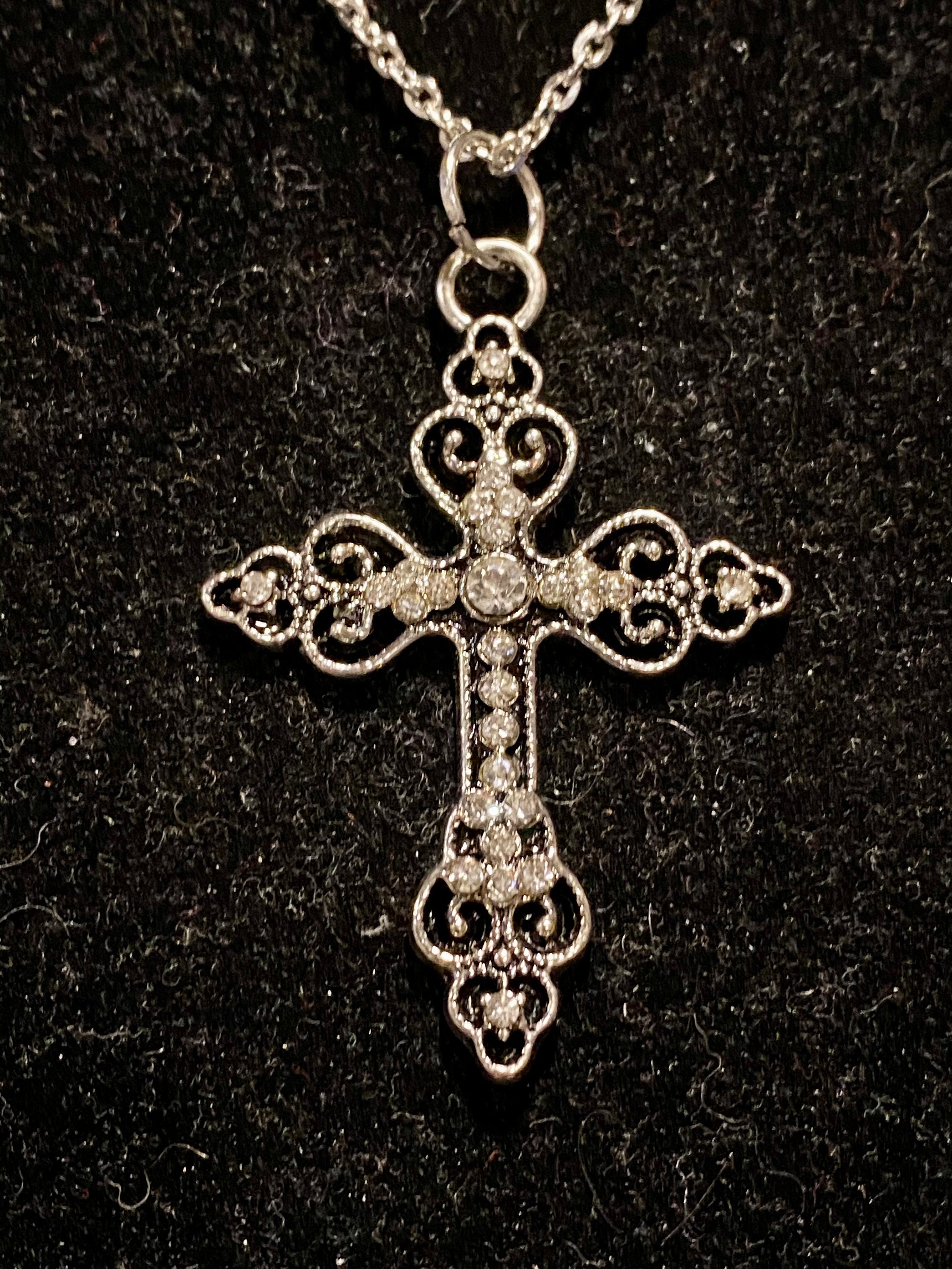 Silver, Rhinestone, Cross, Pendant, Necklace - Etsy Silver, Rhinestone, Cross, Pendant, Necklace - Etsy