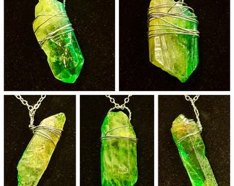 Green Dyed, Quartz Crystal, Necklace (Kryptonite Inspired)