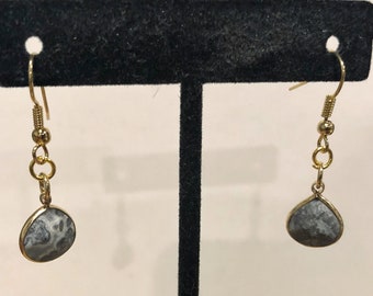Leopard Skin Jasper, Gold, Dangle, Earrings