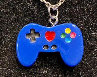 Controlador de juego, azul, colgante, collar