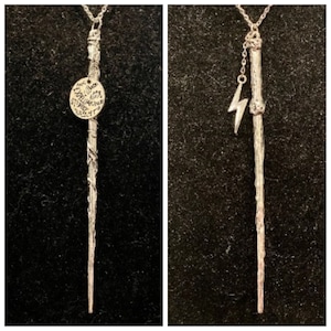 Silver, Wand, Lightning Bolt, Spells, Charm, Necklace
