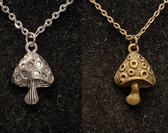 Silver, Antique Bronze, Spotted, Toadstool, Mushroom, Pendant, Necklace