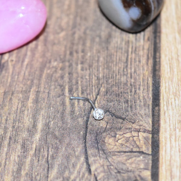 Anneau de nez boule en cristal transparent - opales bleues - anneaux de nez en acier chirurgical 316L, anneaux de nez, bijoux de nez courbés en L, achats de printemps