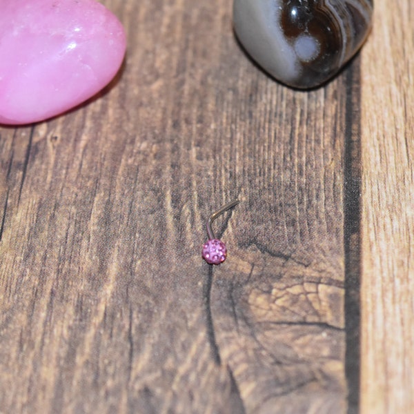 Anneau de nez boule de cristal rose - opales bleues - anneaux de nez en acier chirurgical 316L, anneaux de nez, bijoux de nez courbés en L, achats de printemps