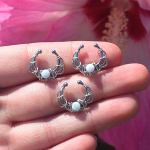 Wire Wrapped White Opal Non Piercing Lacey Single Opal Septum Hanger, Fake septum rings, nose rings, fake nose piercings