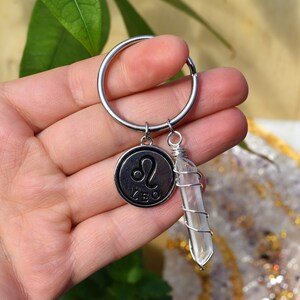 LEO CLEAR QUARTZ Key Chain, Crystal Keychains, Boho Key Chain, Gemstone Accessories, Zodiac Key Chains, Spring Shopping