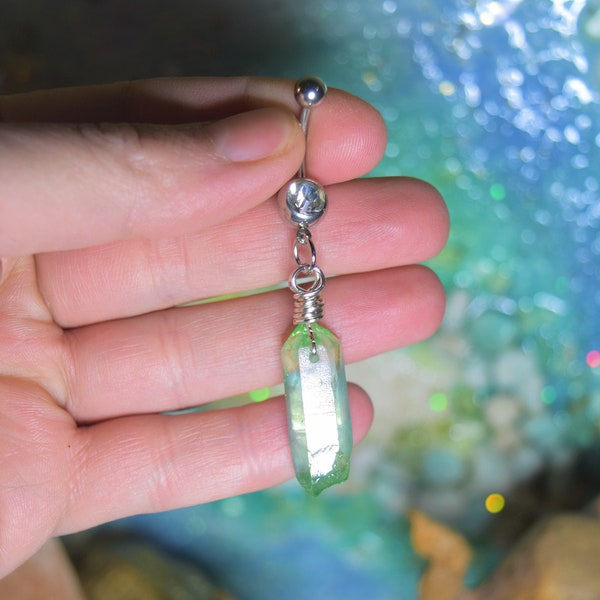 Anneau de ventre en quartz vert, anneau de nombril en cristal, anneaux de nombril, anneau de ventre avec pierres précieuses, shopping de printemps
