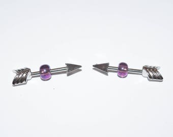 Pair of 2 Clear Crystal Archer Arrow Nipple Shields Ring Barbells Bars 14G 1.6mm 16G 1.2mm Piercings Piercing