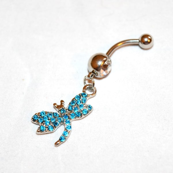 Belly Ring, Blue dragonfly Crystal Belly Button rings, Belly Button Ring Belly Button Ring, dragon fly Belly Ring, Spring Shopping