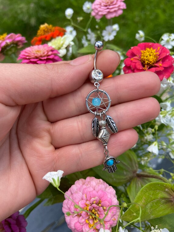 Clear Dream Catcher Belly Button Ring Navel Ring Hamsa Navel Ring Belly Rings Dangle Belly Rings Silver Belly Ring Spring Shopping Etsy Canada