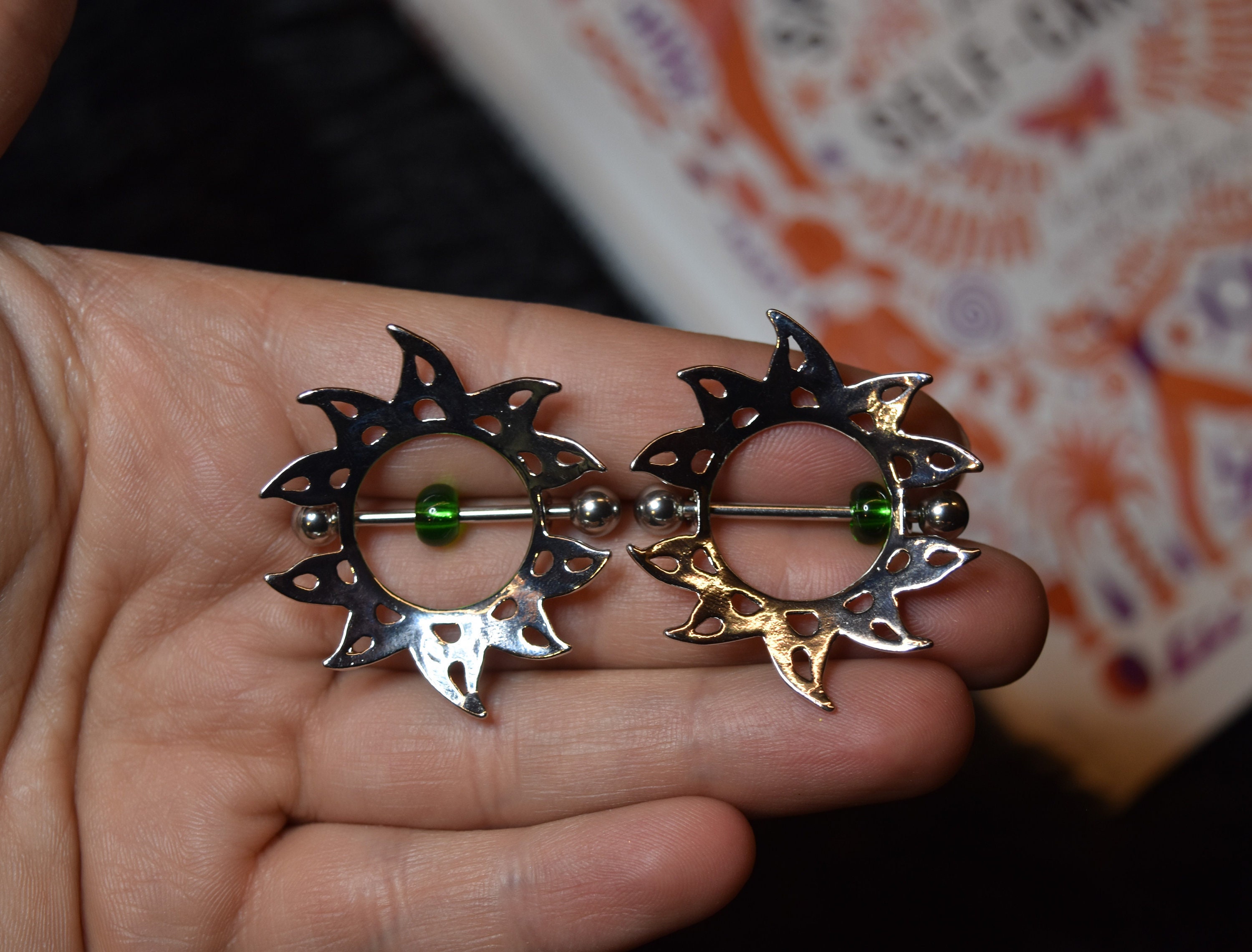 Rising Sun Silver Nipple Shield Pair Nipple Piercing Nipple Shields Nipple Jewelry Nipple Rings Nipple Stud Spring Shopping