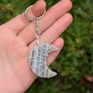 AMETHYST Moon Key Chain, Crystal Key Chain, Amethyst Keyring, Crystal Keychain Gift, Crystal Decor, Crystal Healing, Spring Shopping