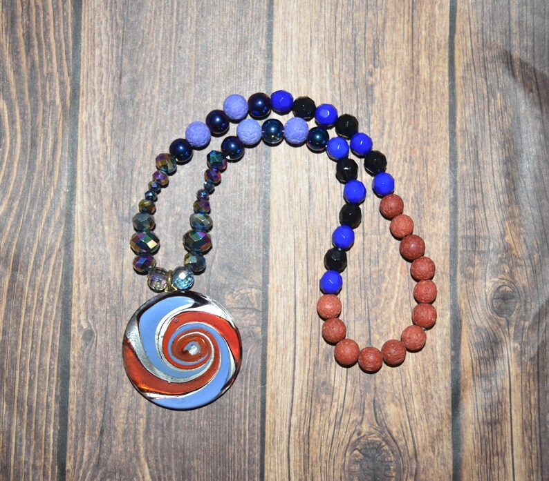 54 Beaded Mala Aromatherapy Jewelry Galaxy Mala Red Lava Beads Meditation Jewelry Lava Beads Purple Lava Beads Swirly Mala