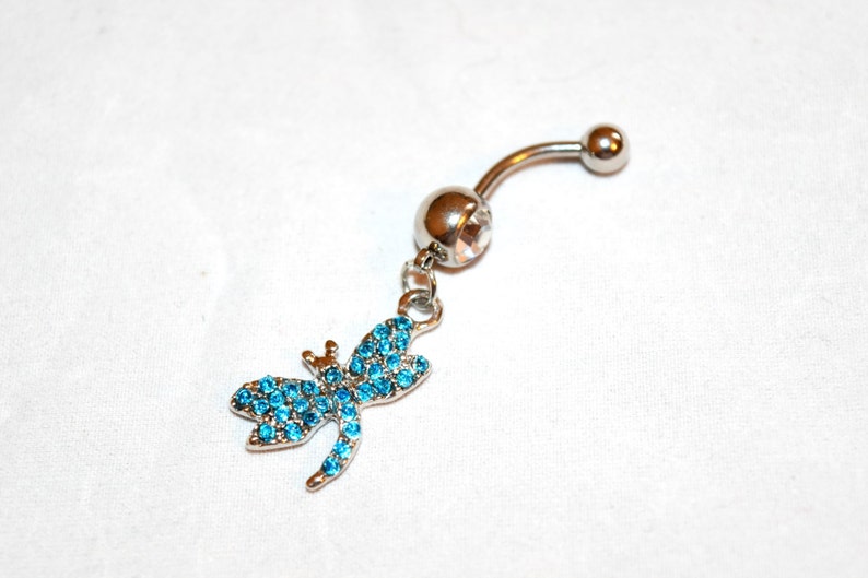 Belly Ring Blue Dragonfly Crystal Belly Button Rings Belly Etsy