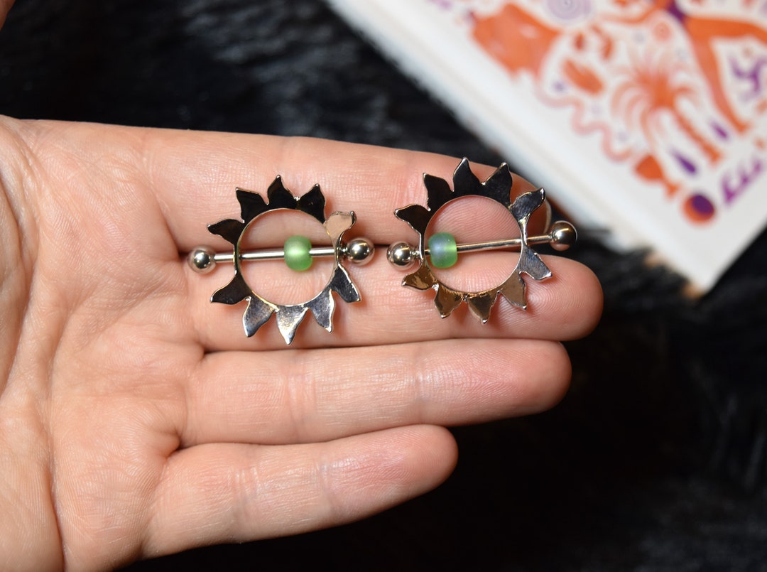 Beaded Silver Sunflower Nipple Shield Pair, Nipple Piercing, Nipple Shields, Nipple Jewelry