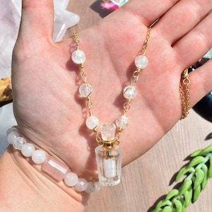Crystal Quartz Perfum Bottle Necklace - Bottle Jewelry - Perfume Bottle - Crystal Bottles , Mothers Day Gift, Spring Shopping