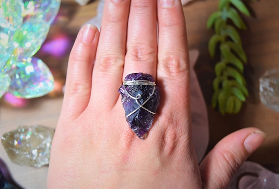 Anillo de cristal con punta de flecha de amatista Anillo boho