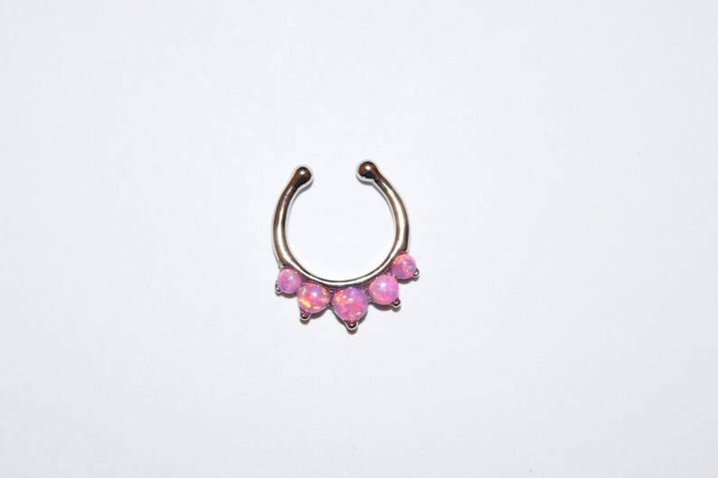 1x Steel CZ Gem Stone Septum Hanger No Piercing Needed Clip On Nose Purple Color