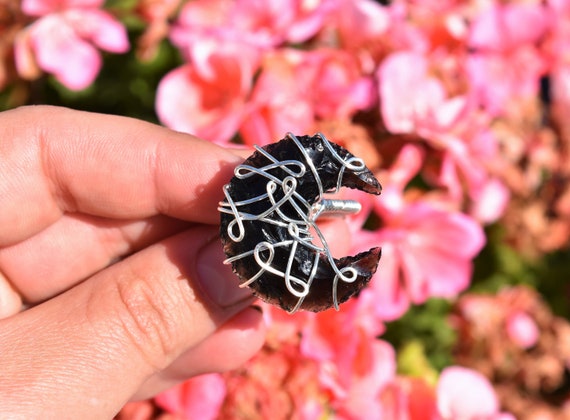 Anillo de cristal de luna de obsidiana Anillo boho chic Anillo