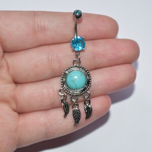 Belly Button Ring, Navel Ring, Turquoise Rock Navel Ring, Belly Rings, Dangle Belly Rings, Silver, Mineral Belly Ring, Spring Shopping