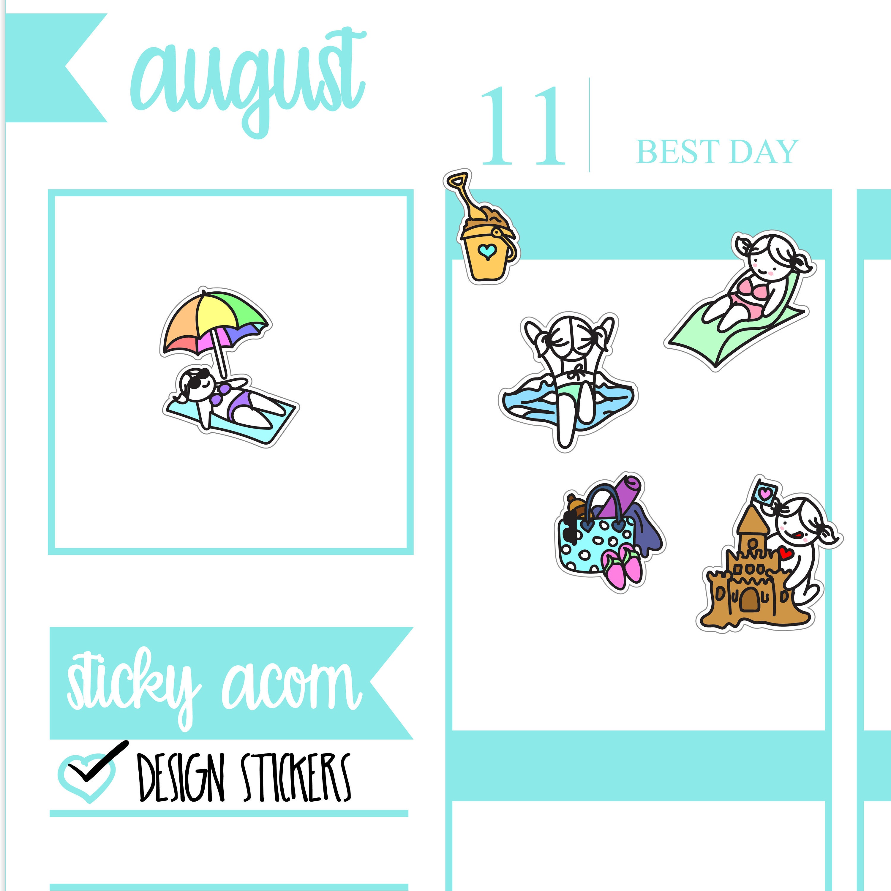 miki beach clipartplanner sticker etsy