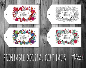PRINTABLE Happy Birthday Gift Tags | Instant Digital Download to Print at Home | Full Colour Original Design