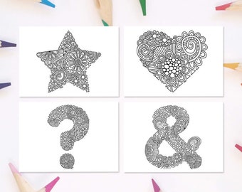 Set of 4 Colouring Pages | Fun to colour shapes |  Instant download