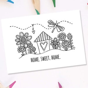 Home Sweet Home Colouring Page Instant Digital Download Original Doodle Design image 1