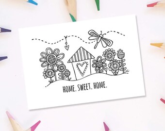 Home Sweet Home Colouring Page | Instant Digital Download | Original Doodle Design