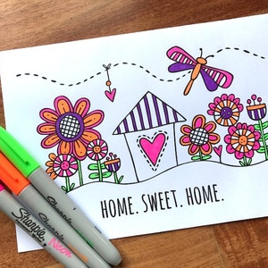 Home Sweet Home Colouring Page Instant Digital Download Original Doodle Design image 3